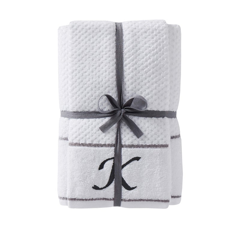 SKL Home by Saturday Knight Ltd. Monogram "K" Bath and Hand Towel Set, White, 4-pack - Image 1